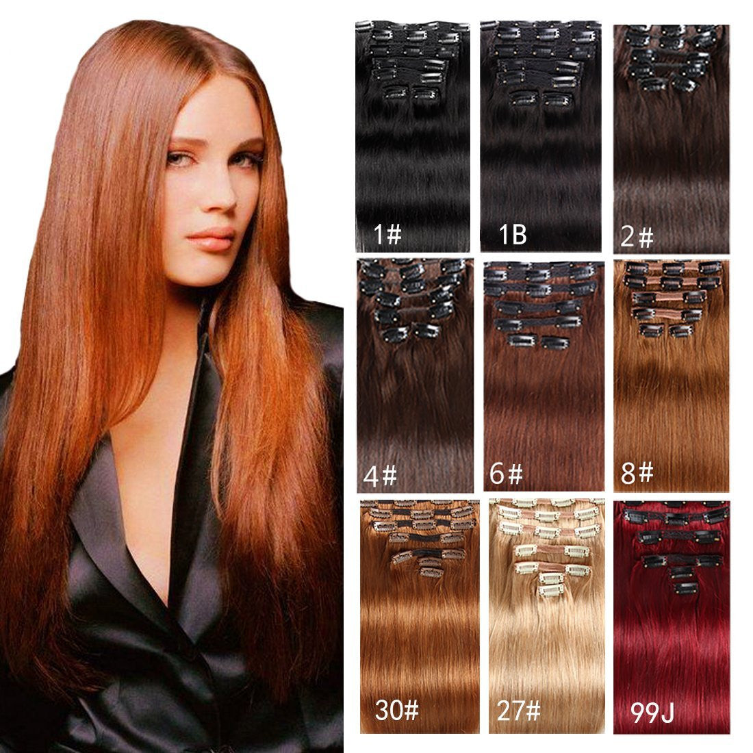 Copper Hair Extensions Clip In, Seamless Hair Extensions Clip Ins