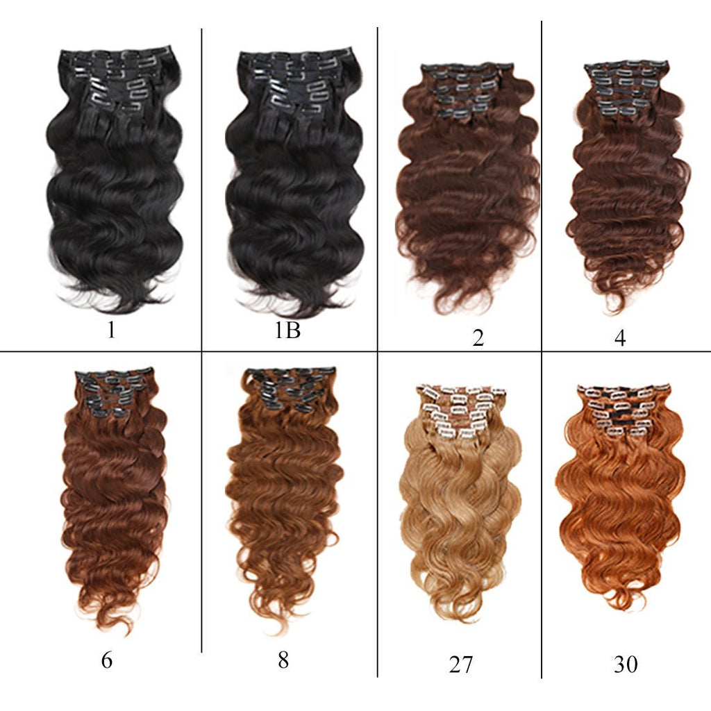 Full Head Clip in Hair Extensions Body Wave Human Hair Brazilian Virgin Hair Double Weft 7Peices/set 22inch-28inch