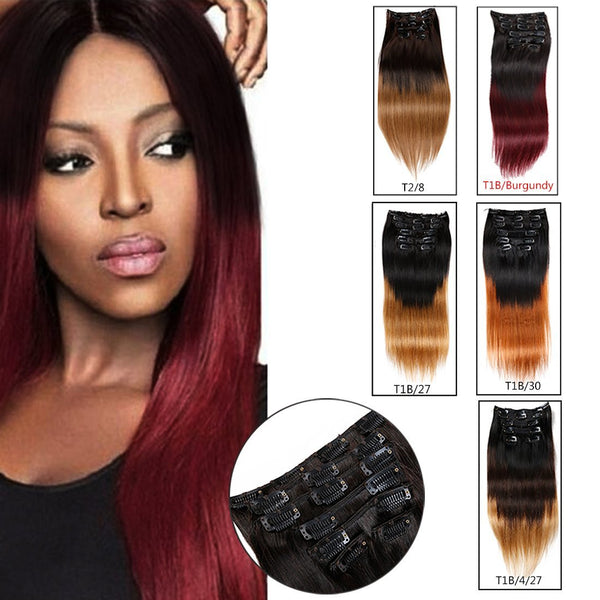 Wavy Ombre Hair Extensions Clip in Human Hair Brazilian Virgin Hair Double Weft Clip ins 160g 7 Pieces/set