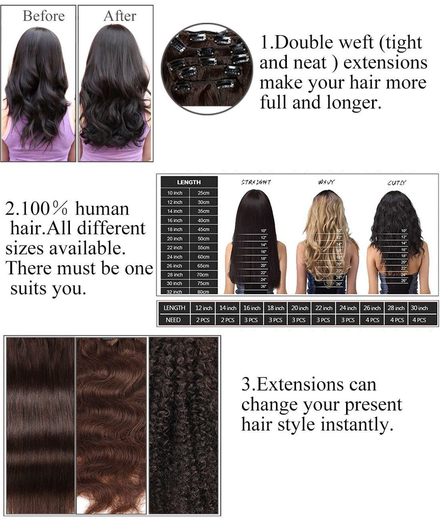 200 Gram 26" 28" Straight Clip in Hair Extensions Human Hair Brazilian Virgin Hair Double Weft Full Head Straight 7 Pieces/set