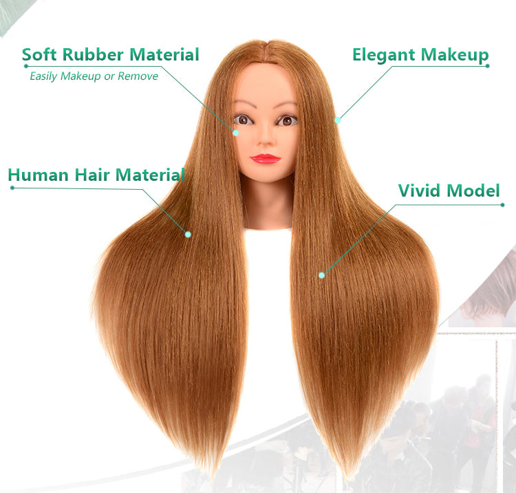 N/A Mannequin Head Human Hair 100% Real Hair Mannequin Head Doll Head for Hairdresser Practice Styling Cosmetology Manikin Head Hair with Free