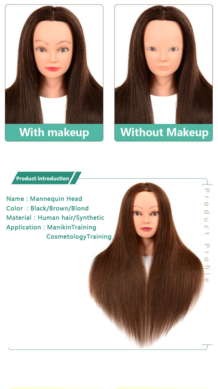 N/A Mannequin Head Human Hair 100% Real Hair Mannequin Head Doll Head for Hairdresser Practice Styling Cosmetology Manikin Head Hair with Free