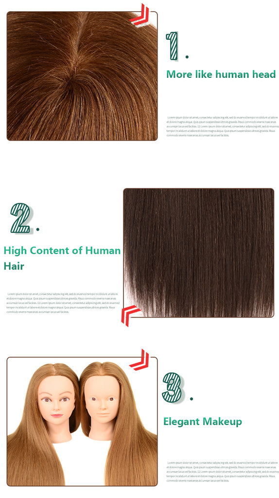 Viviabella 85% Human Hair Mannequin Head Hairdresser Training Head Manikin Cosmetology Doll Head