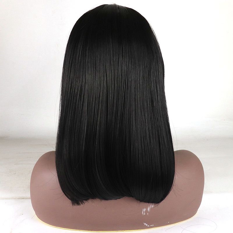 14" Black Bob Wig Front Lace Heat Resistant Fiber with/ without Bang