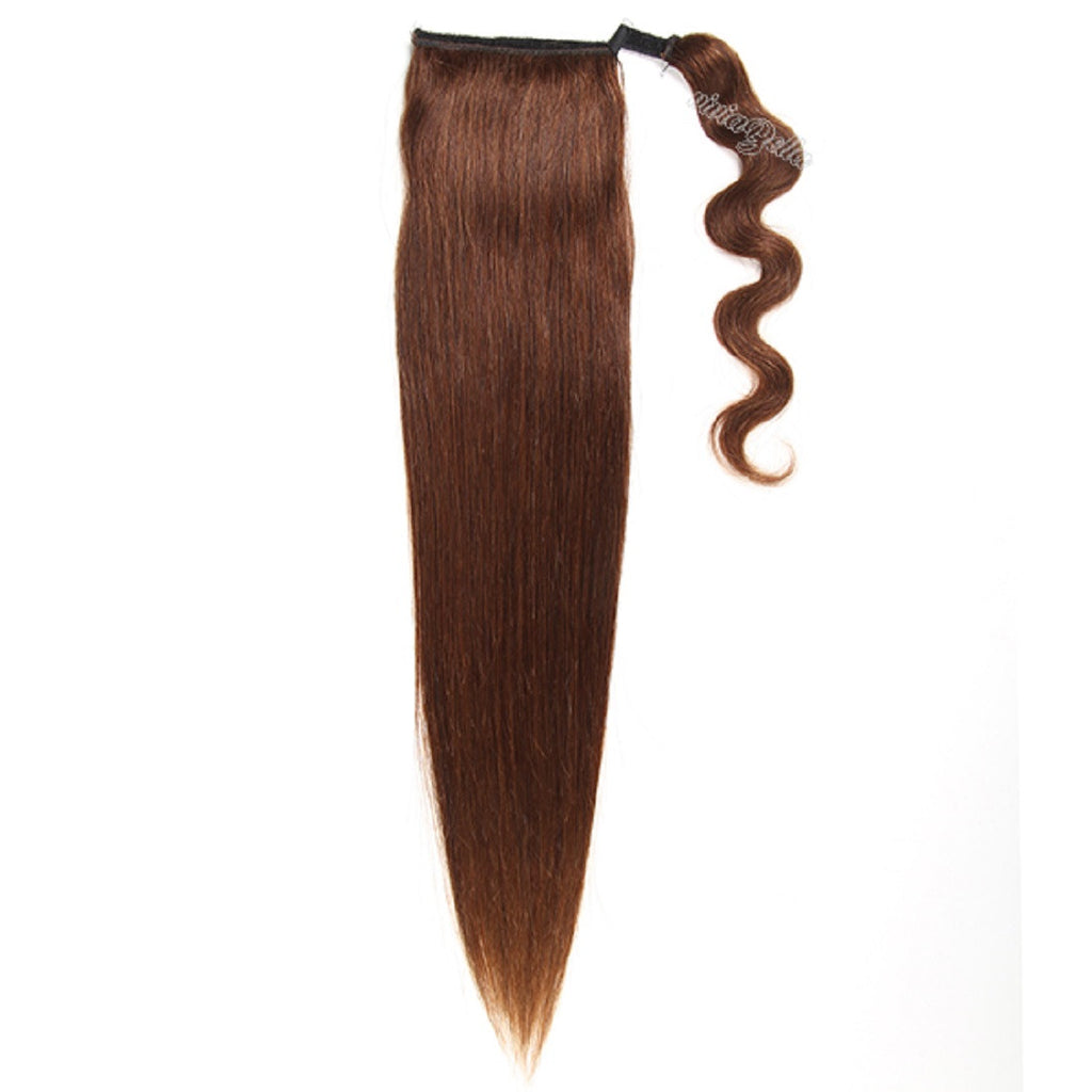 Straight Ponytail Auburn Brown Color Silky Straight Pony Tail Virgin Human Hair Extension #6