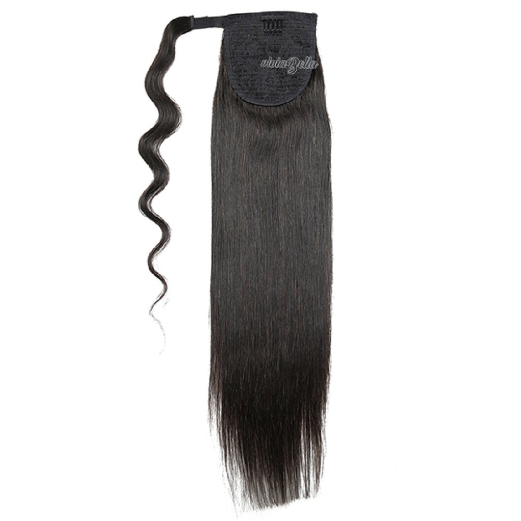Natural/Off Black Silky Straight Ponytail Virgin Human Hair Extension