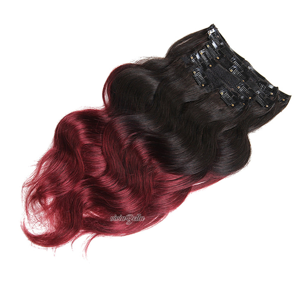 Ombre Dark Brown With Copper Red Clip-in Body Wave Virgin Human Hair Extension