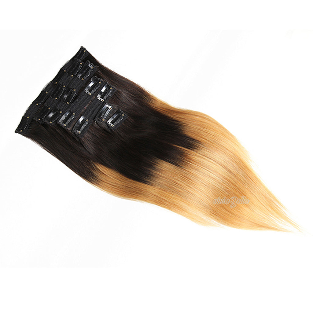 Straight Clip-in Ombre Dark Brown With Copper Red Virgin Human Hair Extension