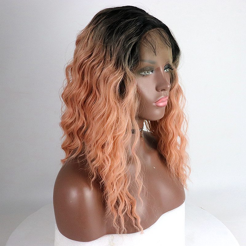 16" Water Wave Wigs Lace Front Synthetic Hair Wigs Black to Gray Color Black to Pink 260g Heat Resistant Fiber Hair Natural Look