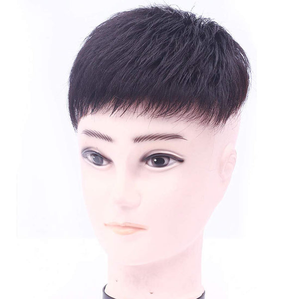 viviaBella Machine-made Silk Base Toupee Human Hair Extension Clip in Hairpieces Topper Top Hair Piece for Men with Hair Loss Natural Black