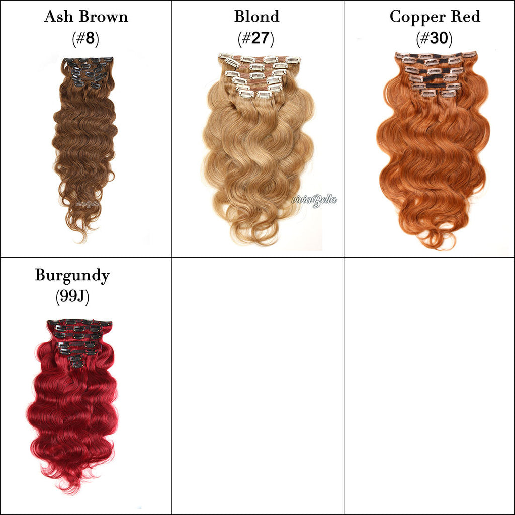 Body Wave Clip-in Virgin Human Hair Extensions in Copper Red Blonde Burgundy