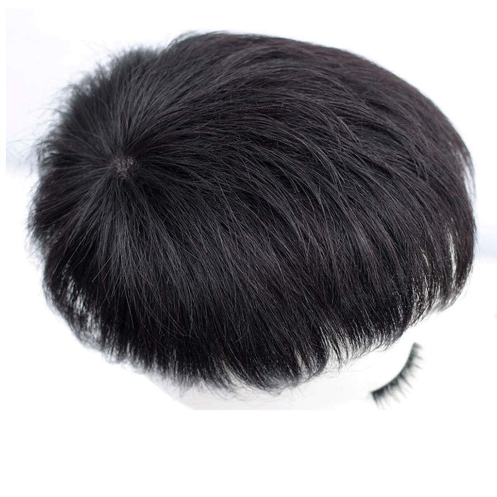 viviaBella Machine-made Silk Base Toupee Human Hair Extension Clip in Hairpieces Topper Top Hair Piece for Men with Hair Loss Natural Black