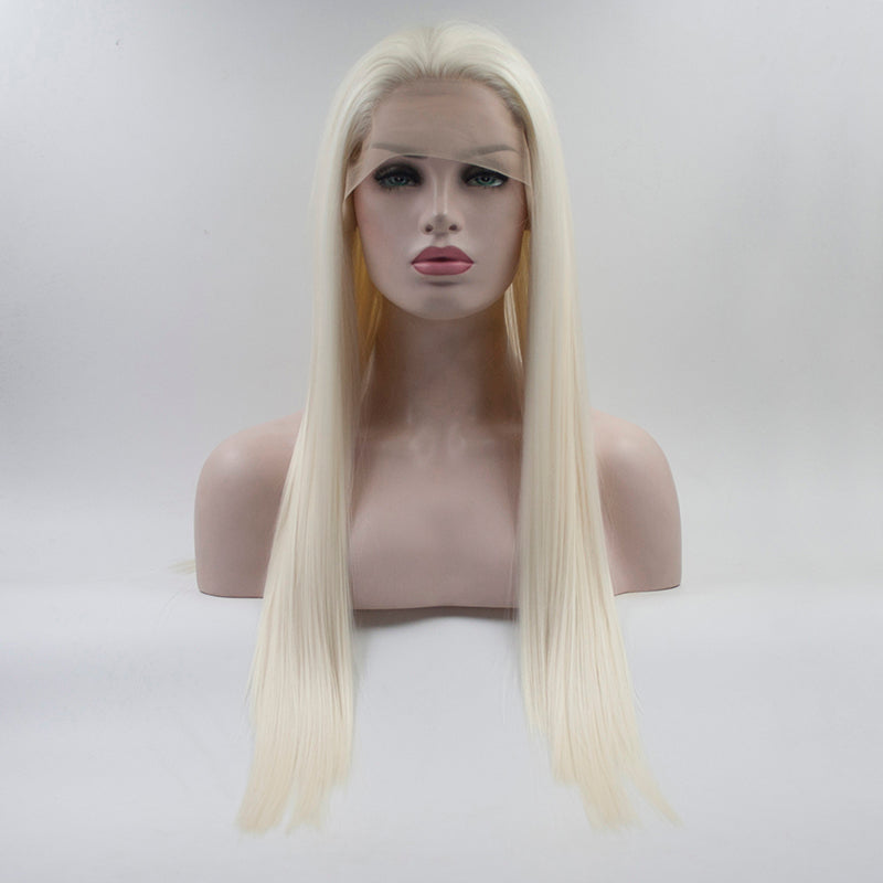 24" Straight Off White Wig and Straight Red Wig Front Lace Heat Resistant Synthetic Fiber
