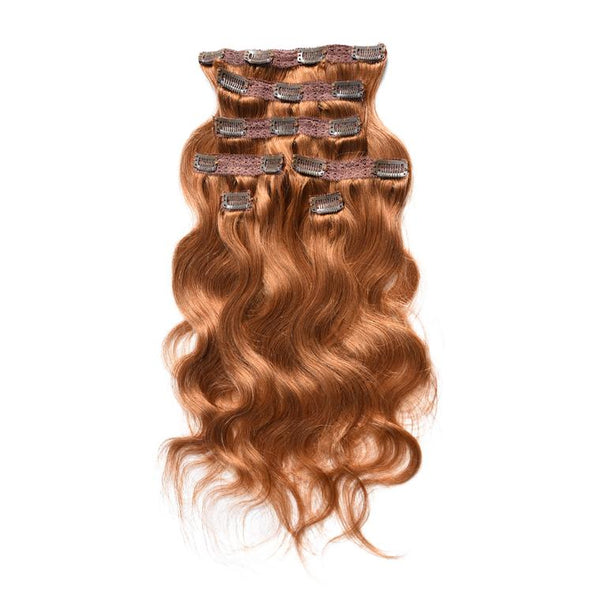 Copper Red Hair Extensions Body Wave Human Hair Clip ins 120 Gram Hair Weight 7 Pieces 16 Clips-Accept Private Customization