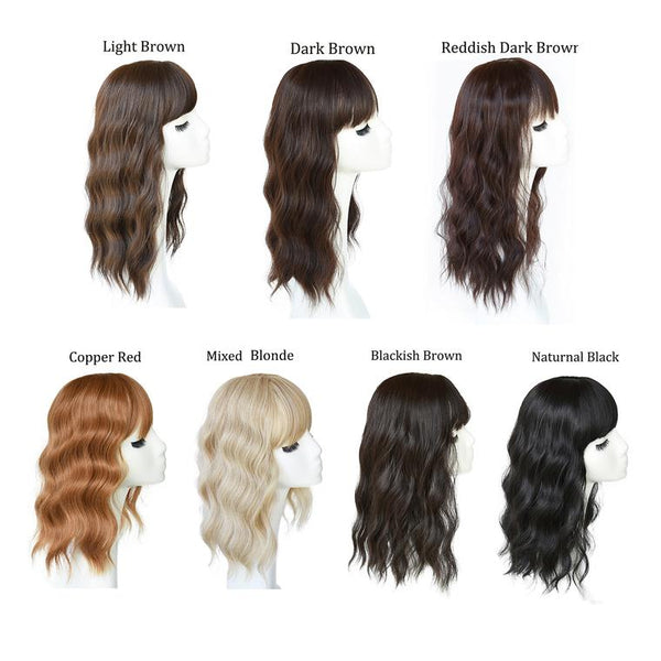 Loose Water Wavy Hairpiece Clip in Fluffy Crown Topper With Choppy Bangs Synthetic Hair Toupee for Women Girls